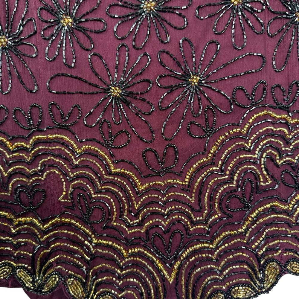 VTG‎ Papell Boutique Burgundy Silk Beaded Blouse Floral Formal Evening Top Sz S - Picture 3 of 9
